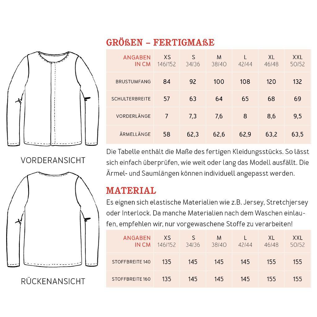 Papierschnittmuster Shirt mit Biese Frau Jella XS-XXL